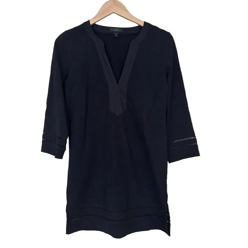 J. Crew Black Split Neck 3/4 Sleeve Tunic Shirt Sz XS